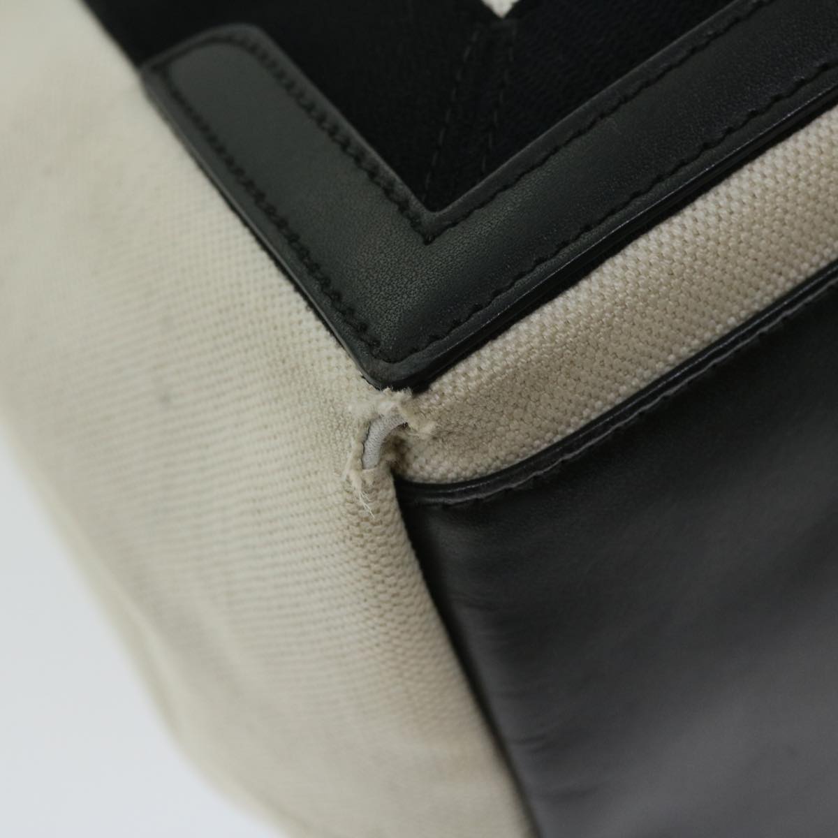balenciaga Hand Bag Canvas White Black Auth bs12378