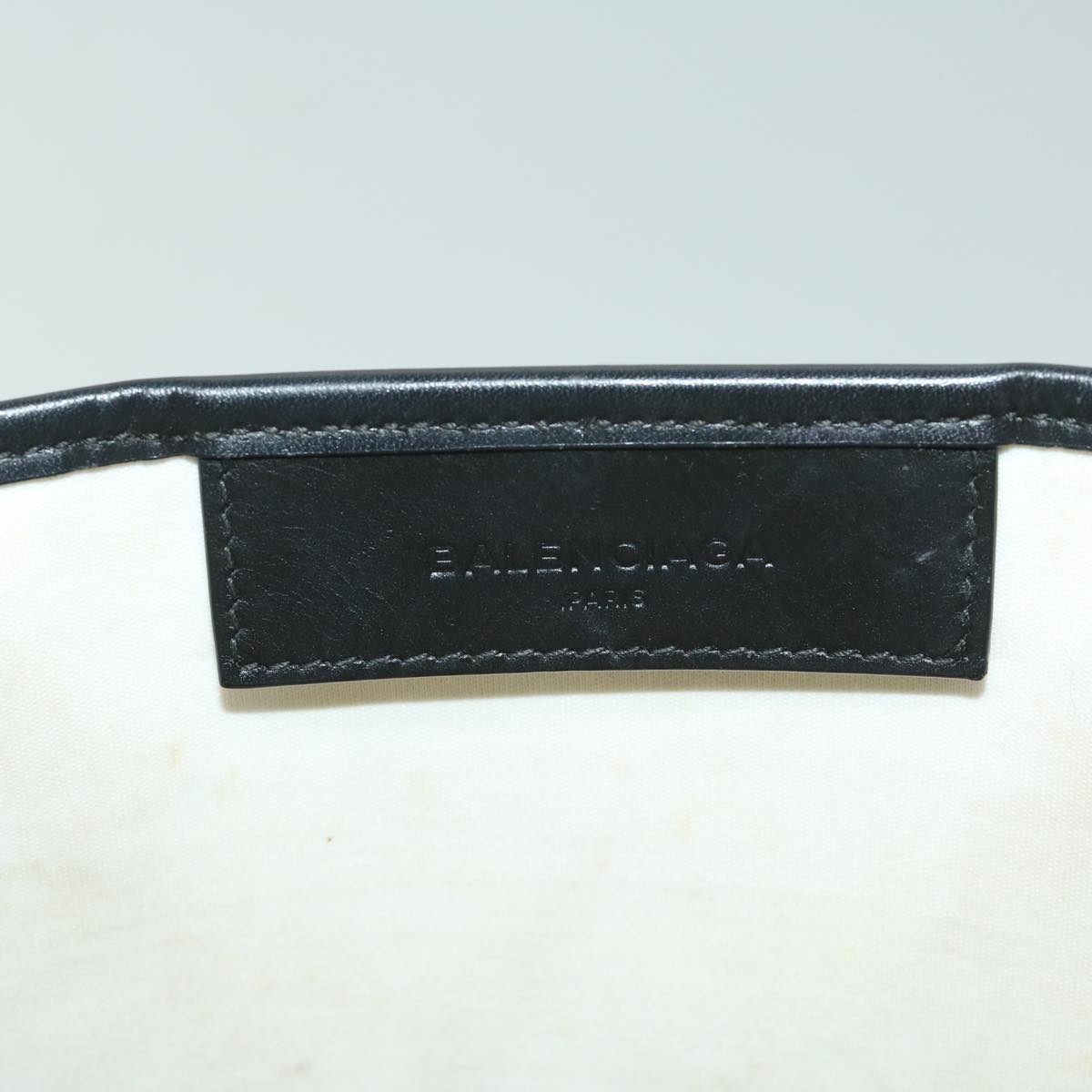 balenciaga Hand Bag Canvas White Black Auth bs12378