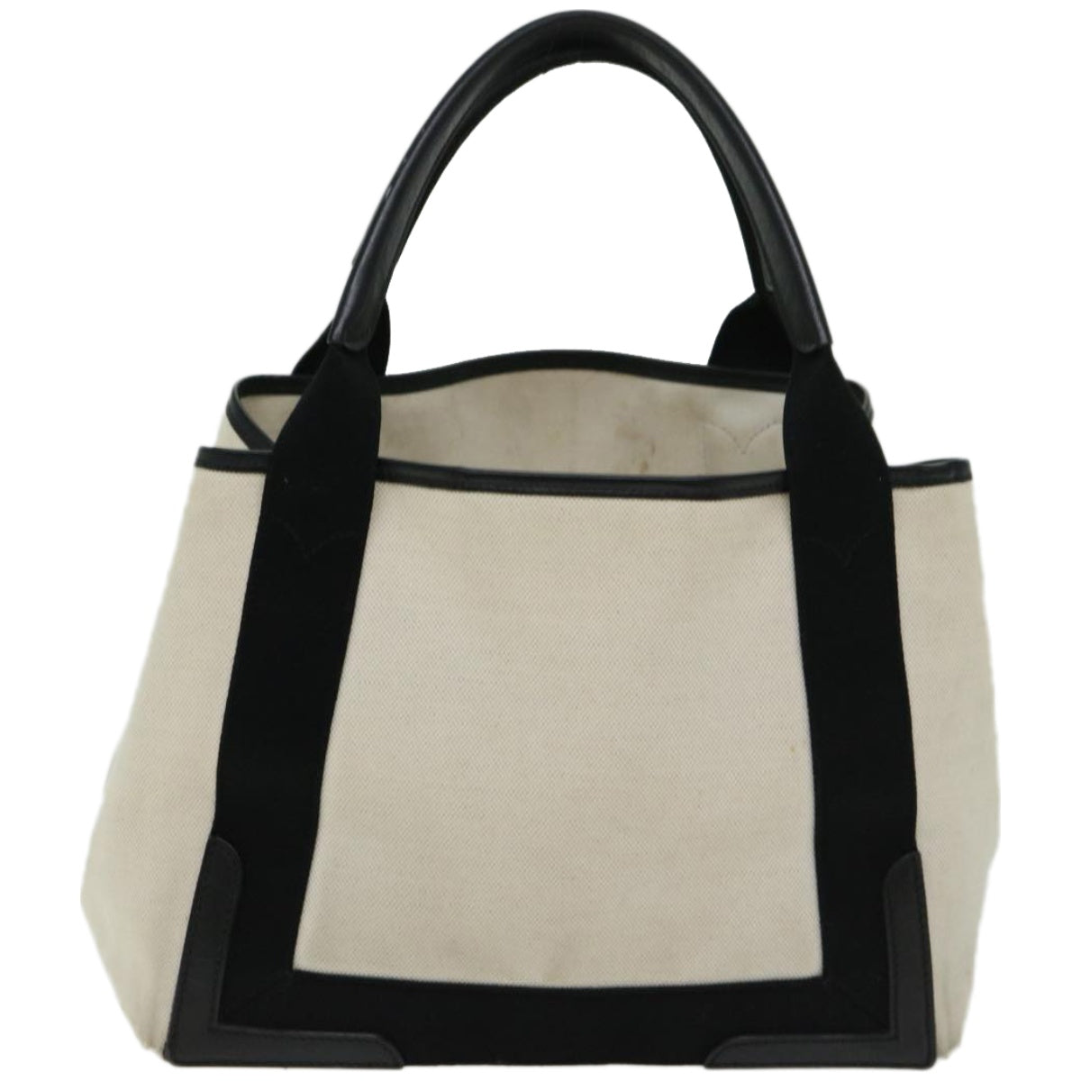 balenciaga Hand Bag Canvas White Black Auth bs12378