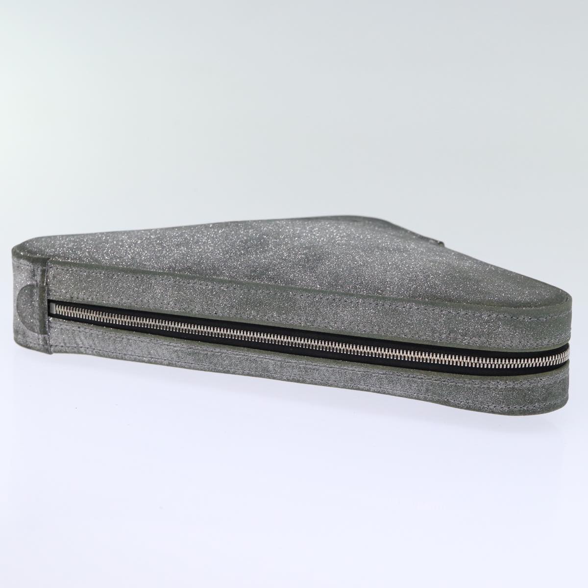 balenciaga Triangle Duffle Clutch Bag Leather Gray 476976 Auth bs13794