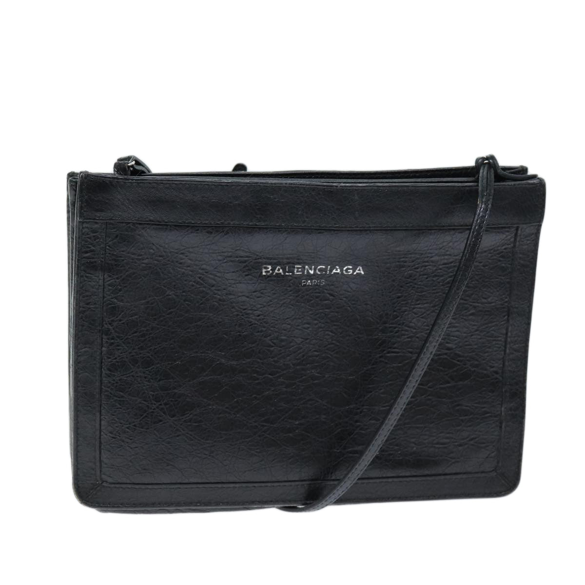 balenciaga Navy Pochette Shoulder Bag Leather Black 339937 Auth bs14200