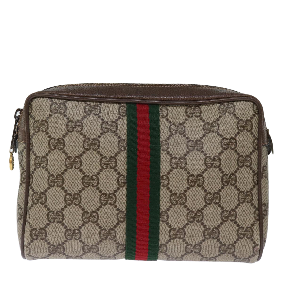 GUCCI GG Supreme Web Sherry Line Clutch Bag PVC Beige Red 75 01 012 Auth bs14245
