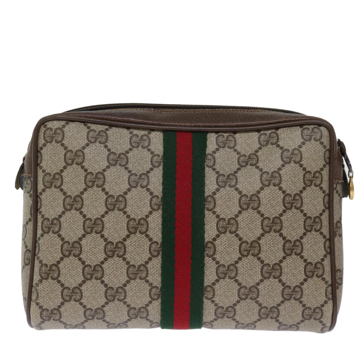 GUCCI GG Supreme Web Sherry Line Clutch Bag PVC Beige Red 75 01 012 Auth bs14245
