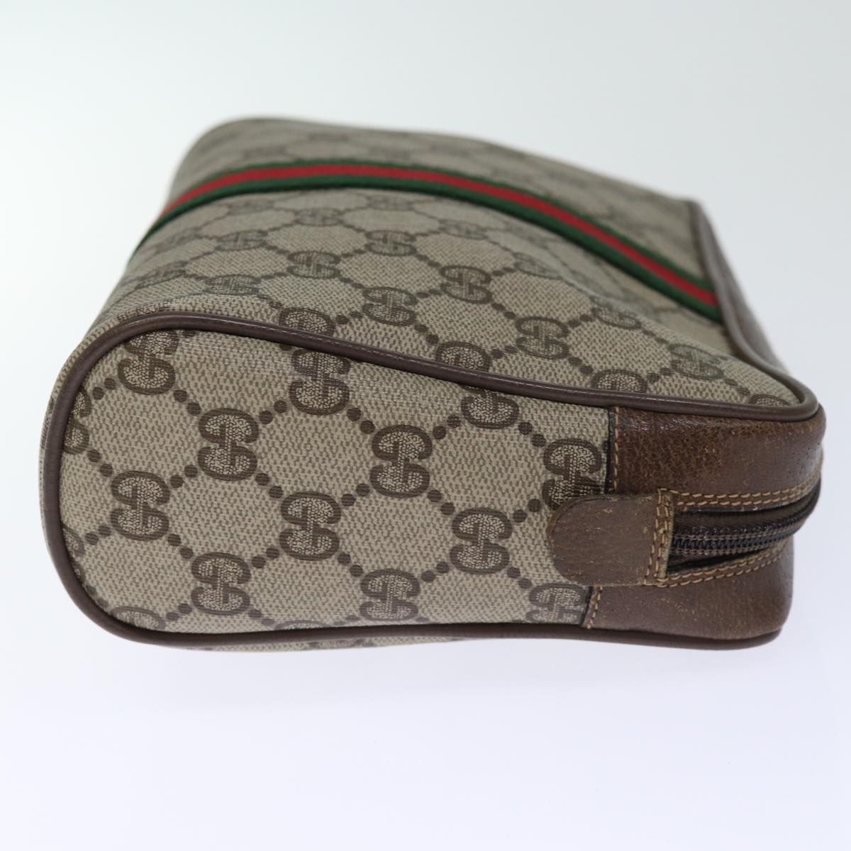 GUCCI GG Supreme Web Sherry Line Clutch Bag PVC Beige Red 75 01 012 Auth bs14245