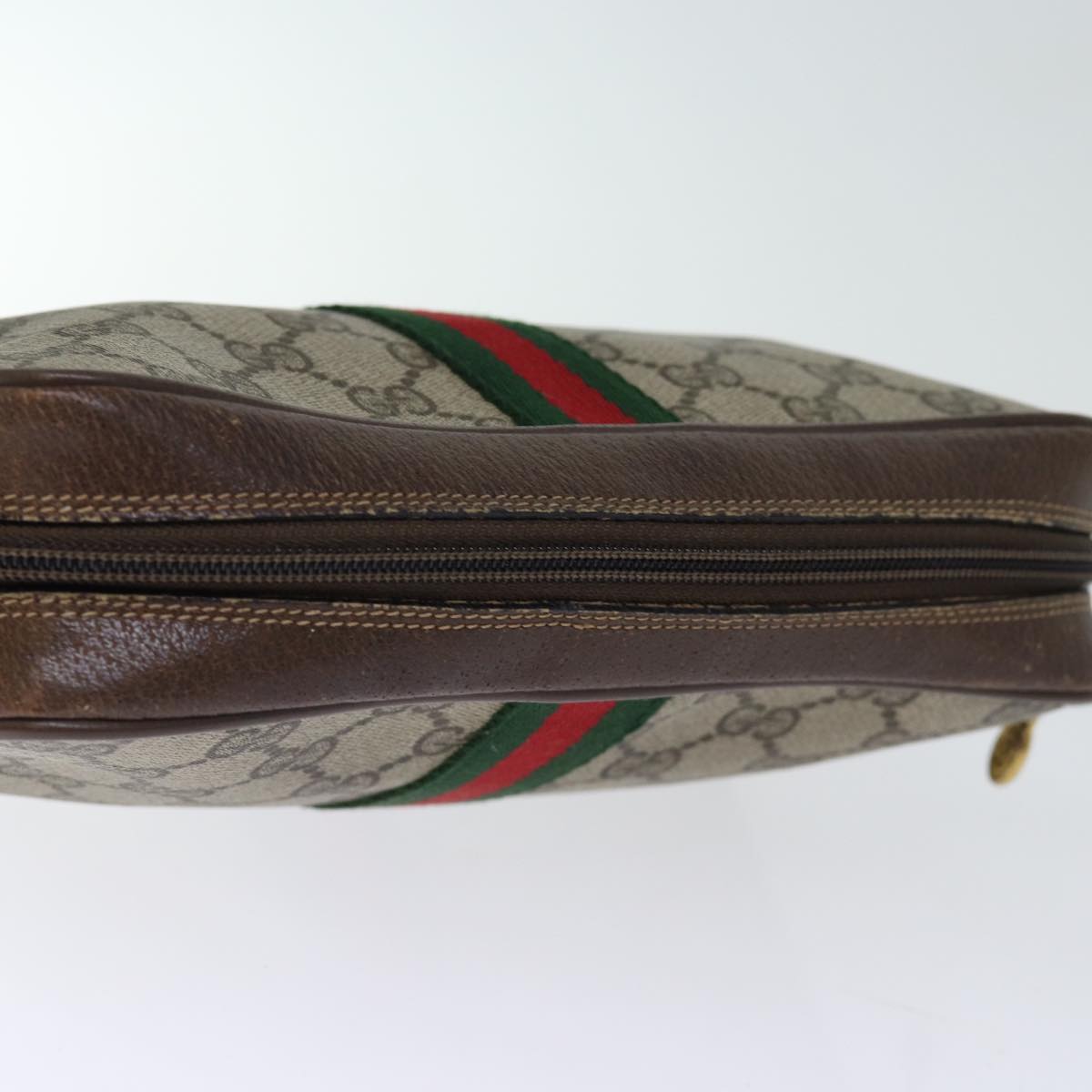 GUCCI GG Supreme Web Sherry Line Clutch Bag PVC Beige Red 75 01 012 Auth bs14245