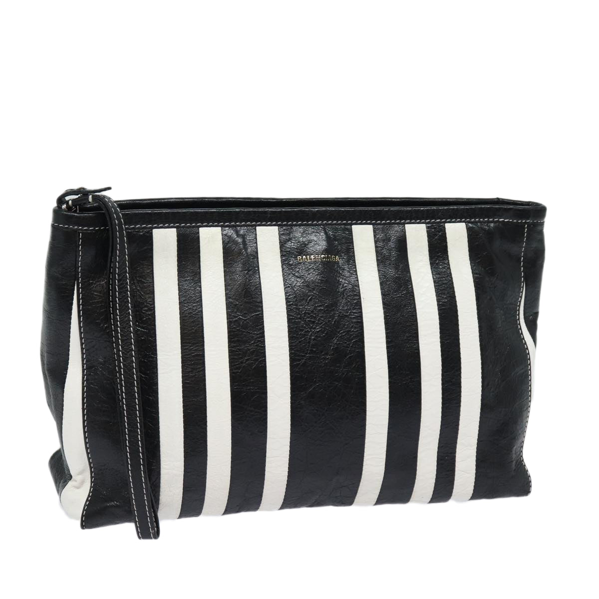 balenciaga Clutch Bag Leather Black White Auth bs15028