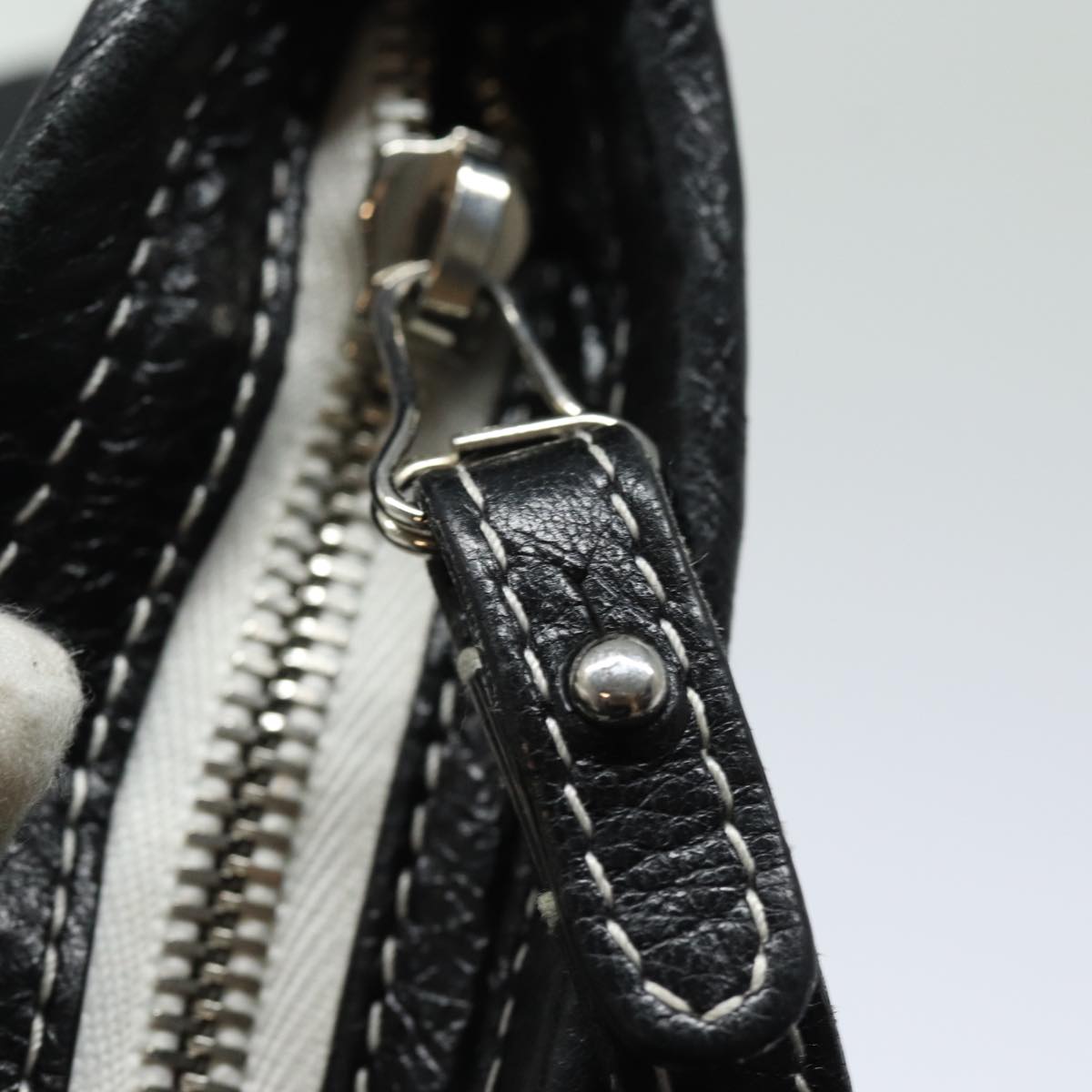 balenciaga Clutch Bag Leather Black White Auth bs15028
