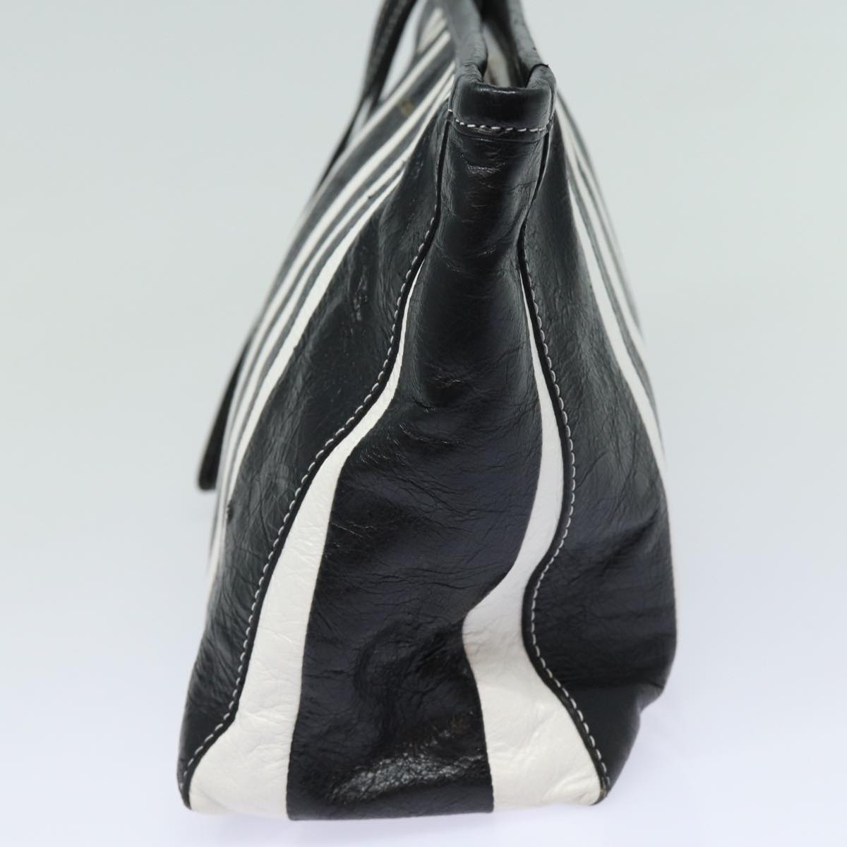 balenciaga Clutch Bag Leather Black White Auth bs15028