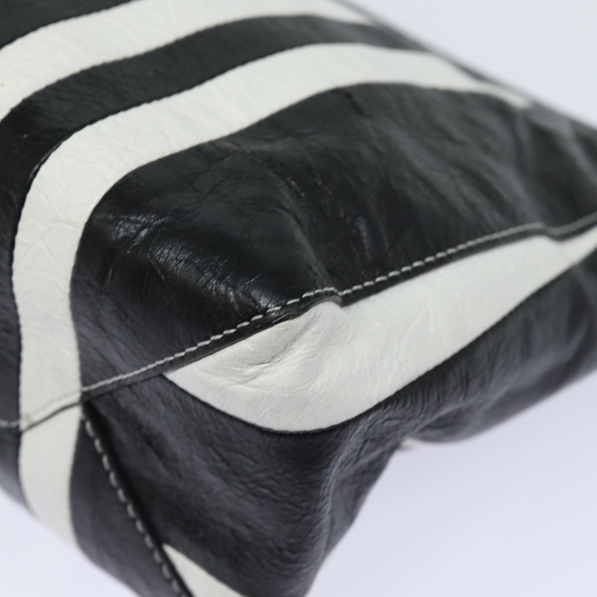 balenciaga Clutch Bag Leather Black White Auth bs15028
