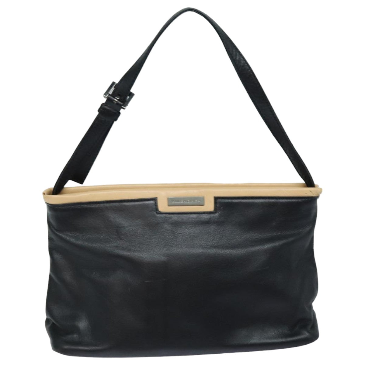 balenciaga Shoulder Bag Leather Black Auth bs15971