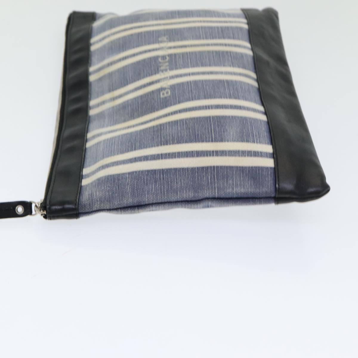 balenciaga Clutch Bag Canvas Leather Blue Black Silver 420407 Auth bs16618