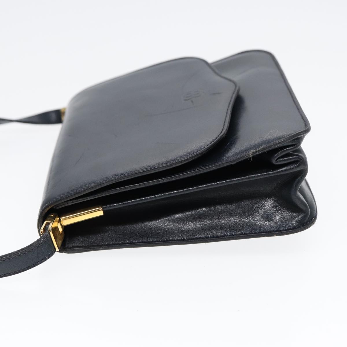 balenciaga Shoulder Bag Leather Navy Gold Auth bs17168