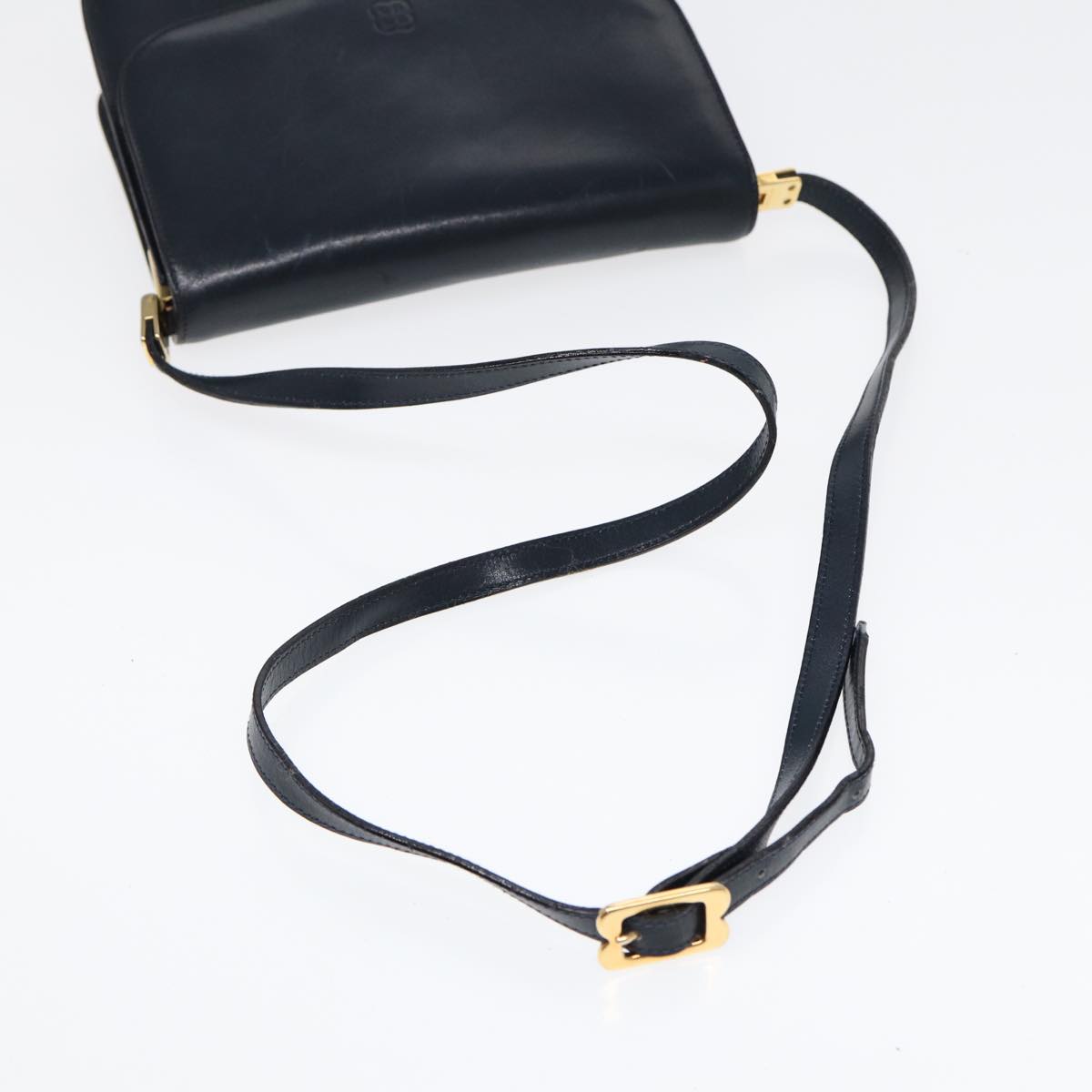 balenciaga Shoulder Bag Leather Navy Gold Auth bs17168