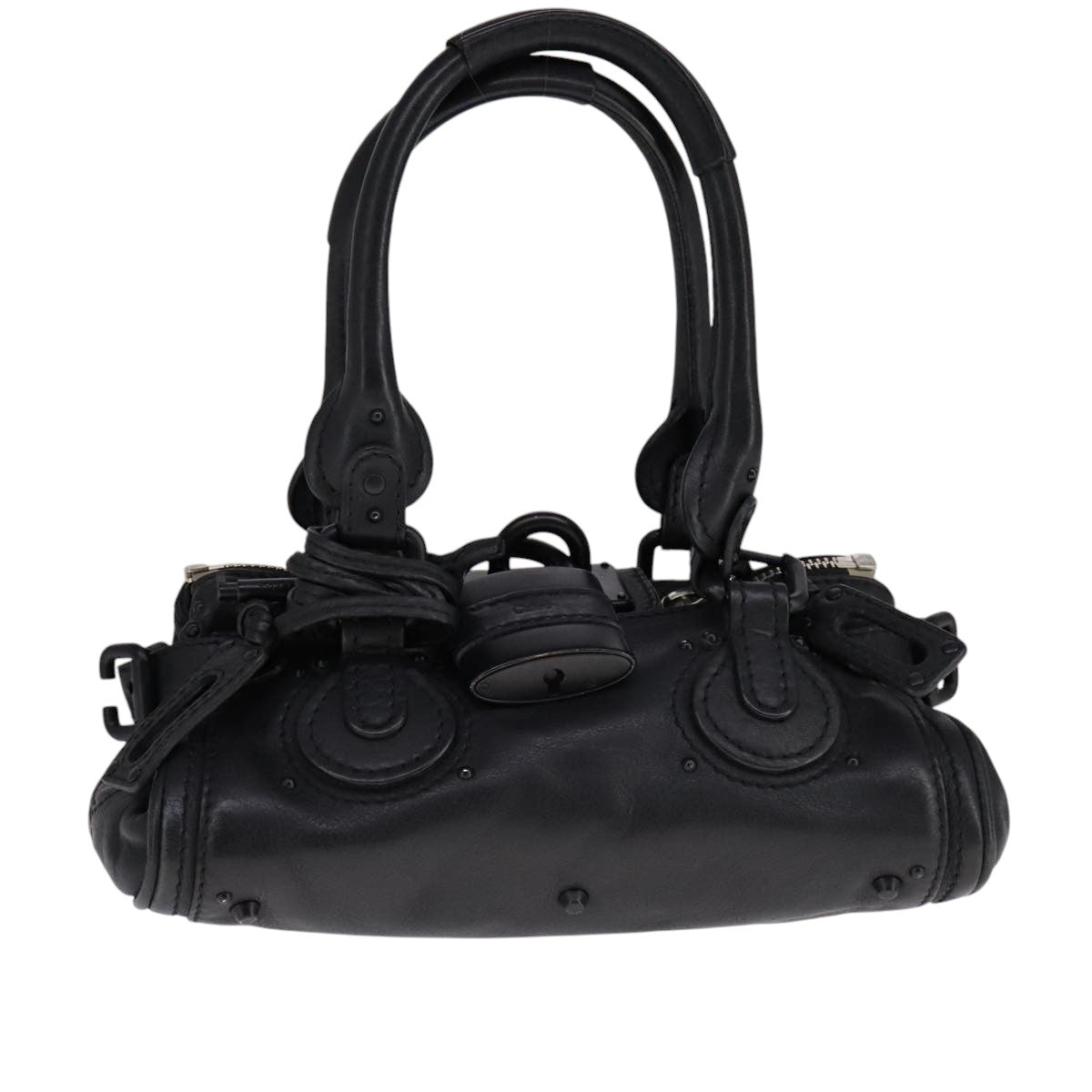 Chloe Paddington Mini Hand Bag Leather Black Silver bs21787