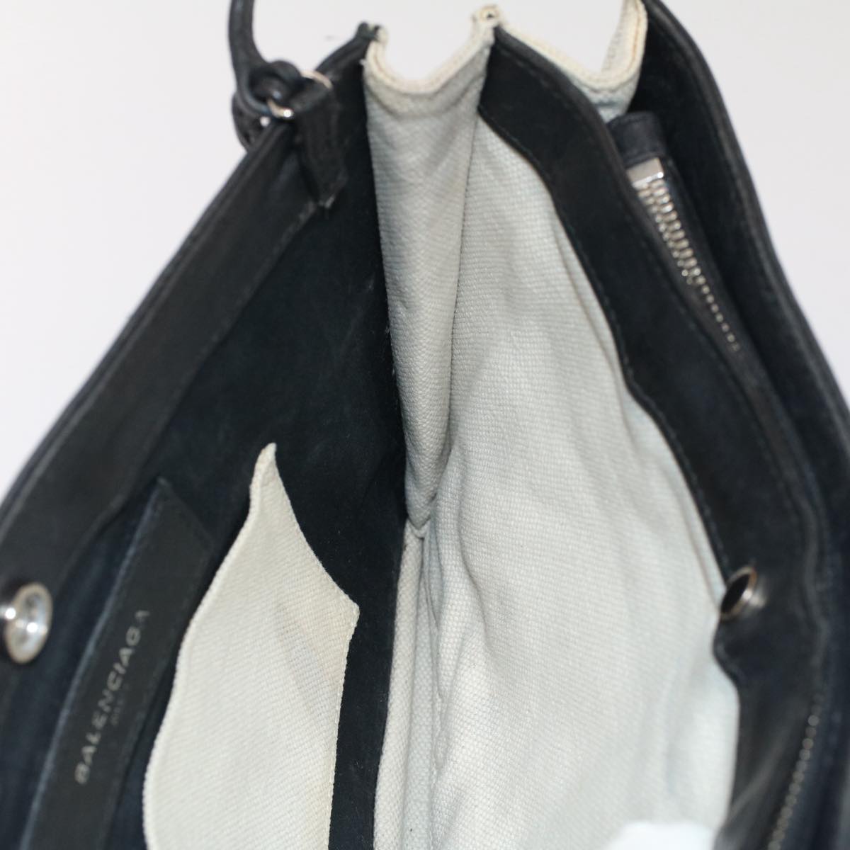 balenciaga Shoulder Bag Canvas White Black Auth bs7585