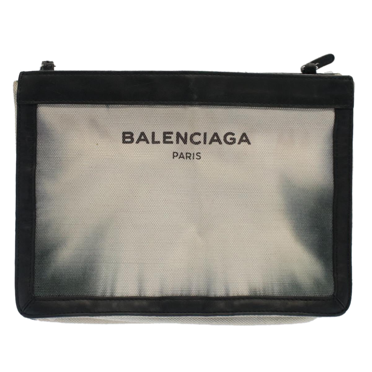 balenciaga Shoulder Bag Canvas White Black Auth bs7585
