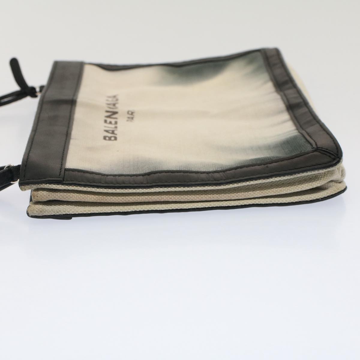 balenciaga Shoulder Bag Canvas White Black Auth bs7585