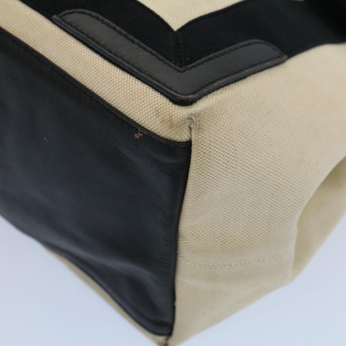 balenciaga Tote Bag Canvas Leather Beige Black Auth bs8120