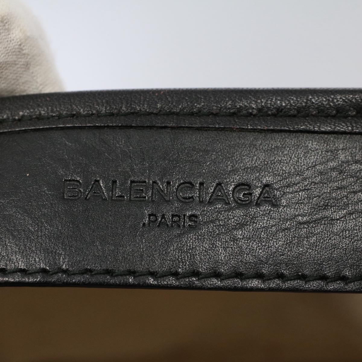 balenciaga Tote Bag Canvas Leather Beige Black Auth bs8120
