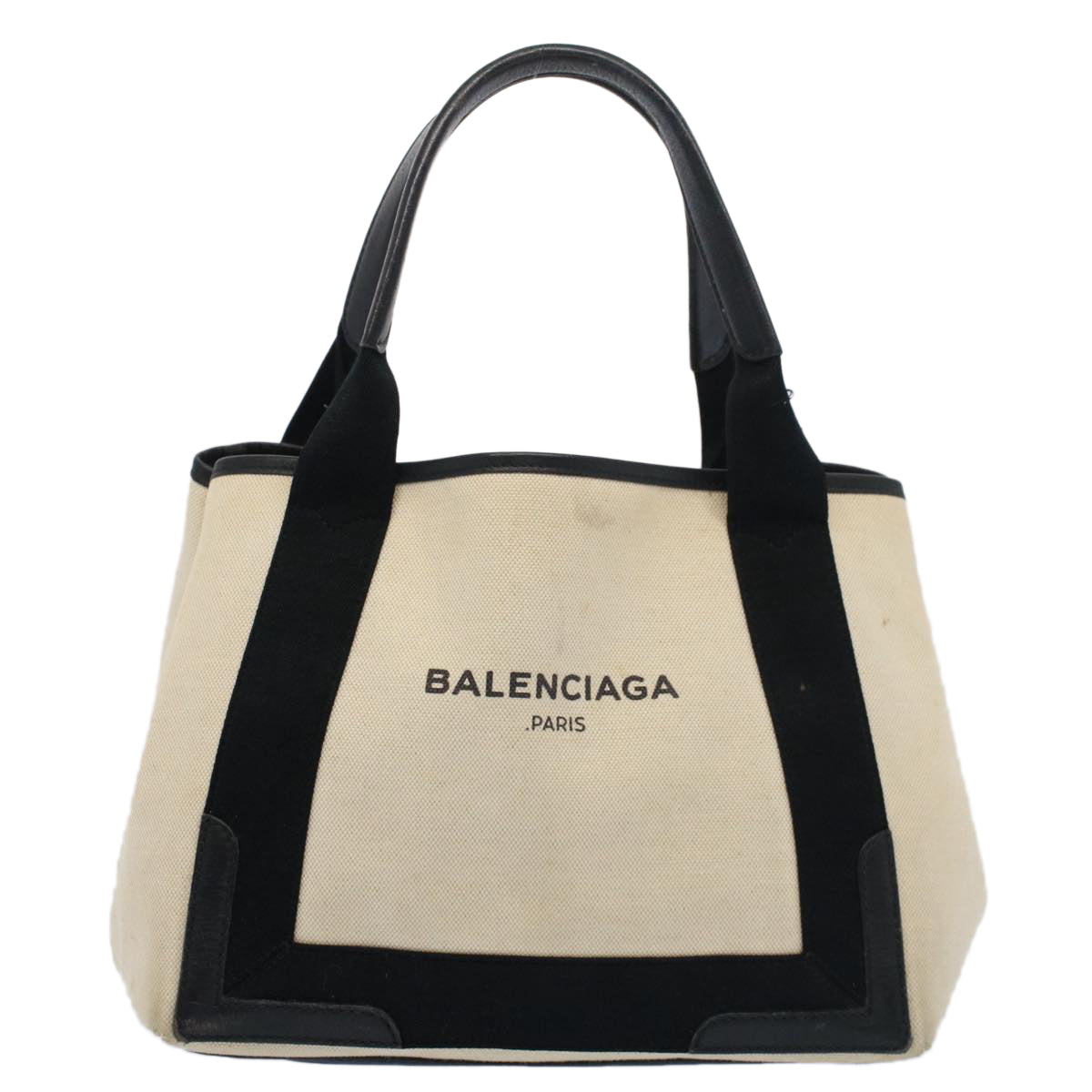 balenciaga Tote Bag Canvas Leather Beige Black Auth bs8120