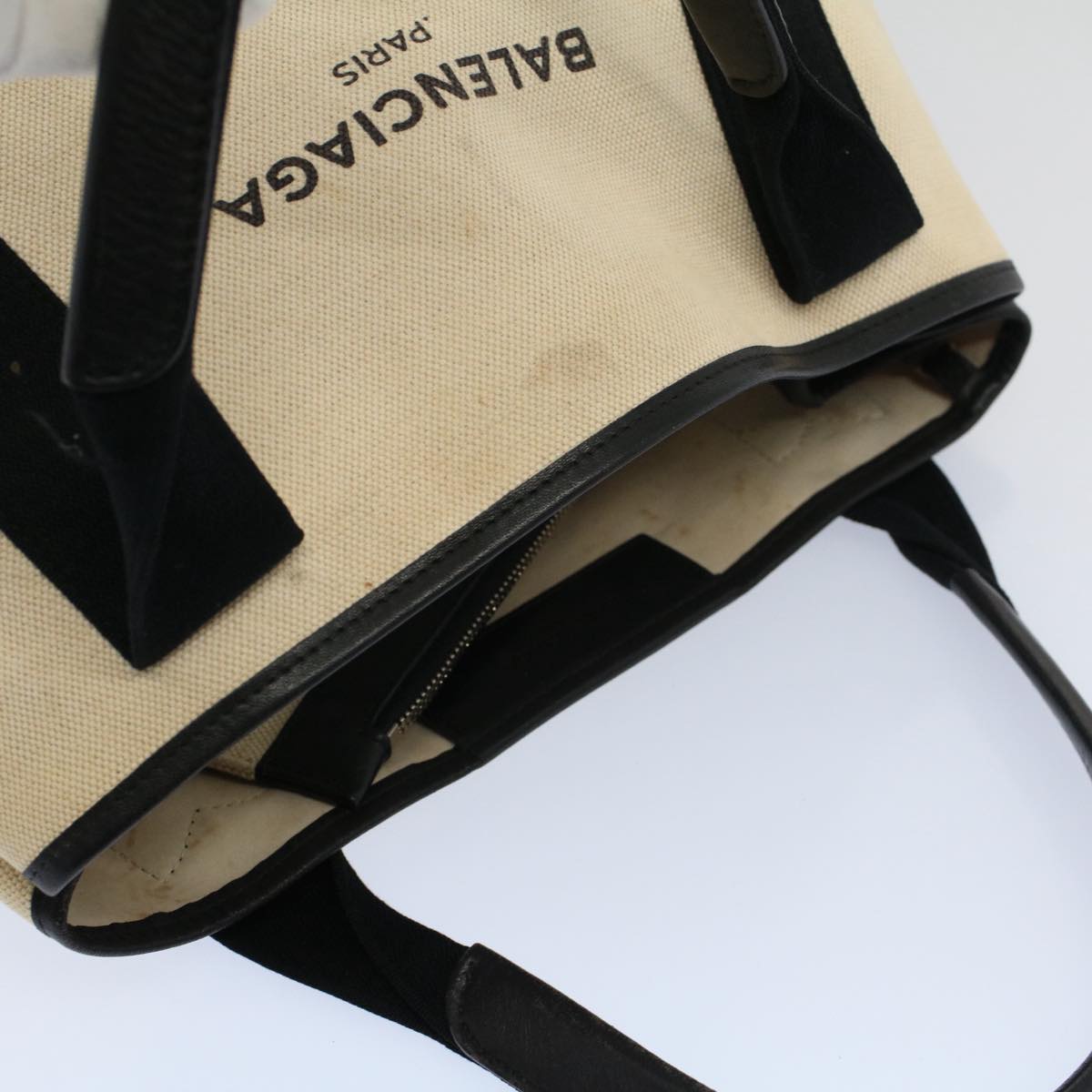 balenciaga Tote Bag Canvas Leather Beige Black Auth bs8120