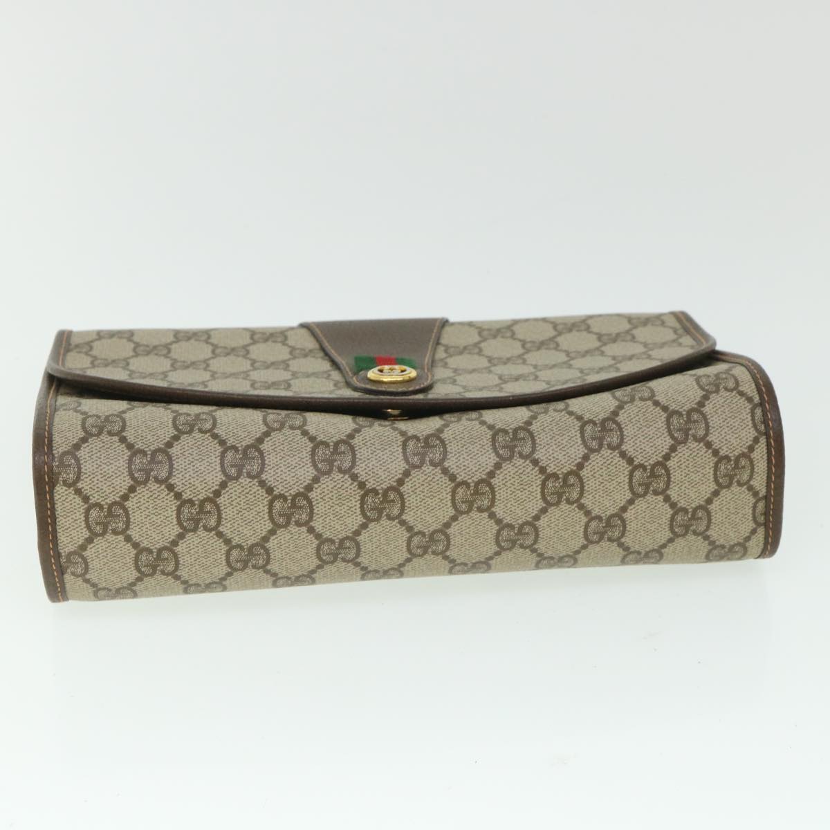 GUCCI Gg Supreme Web Sherry Line Clutch Bag Beige Red 156 01 030 Auth Bs8747