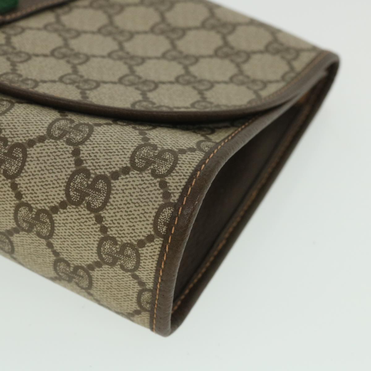 GUCCI Gg Supreme Web Sherry Line Clutch Bag Beige Red 156 01 030 Auth Bs8747