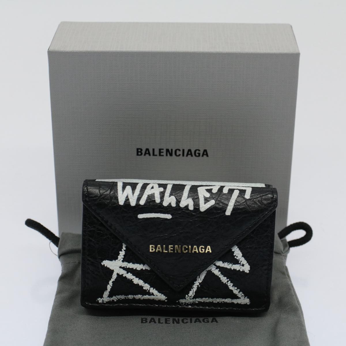 balenciaga Wallet Leather Black 391446 Auth bs9477