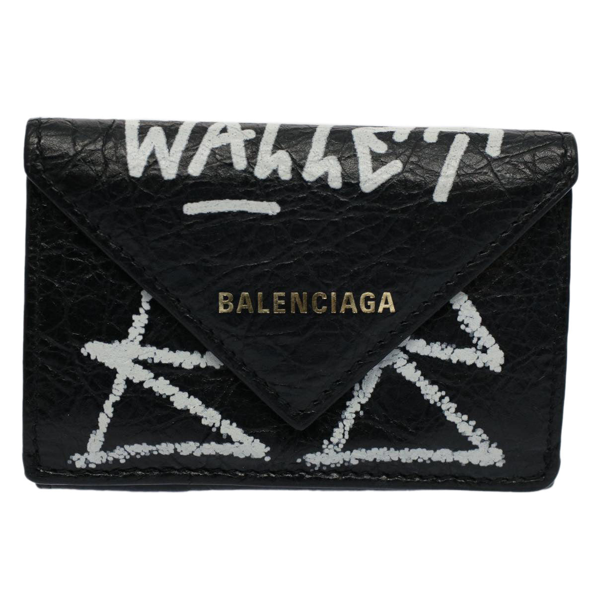 balenciaga Wallet Leather Black 391446 Auth bs9477