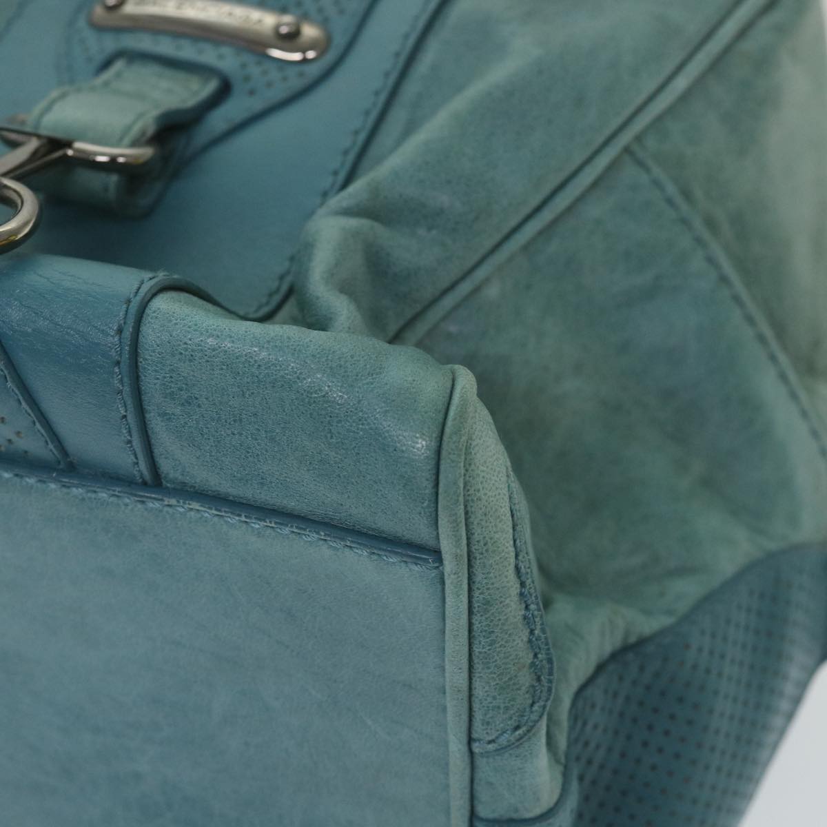balenciaga Boston Bag Leather Light Blue Auth bs9730