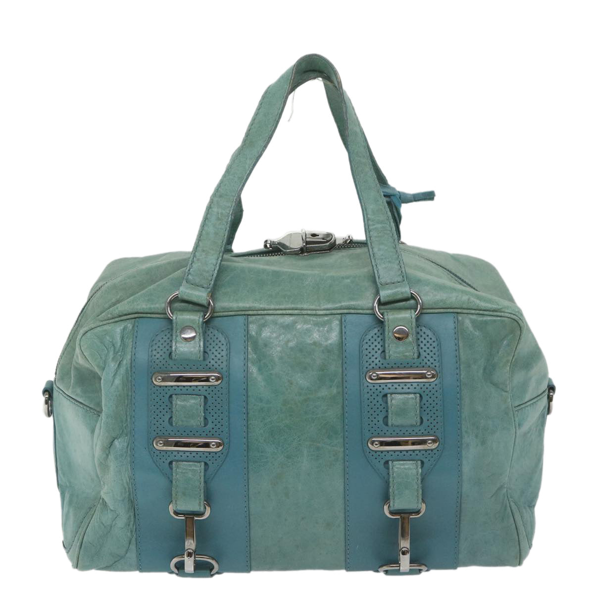 balenciaga Boston Bag Leather Light Blue Auth bs9730