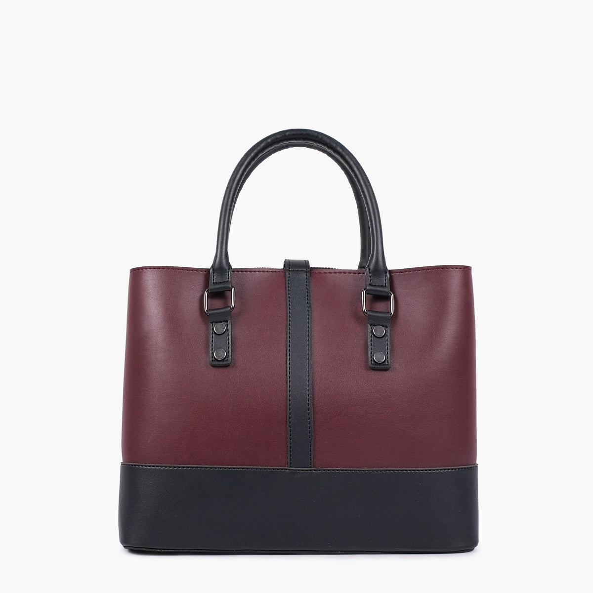 Burgundy and black multi-compartment shoulder bag