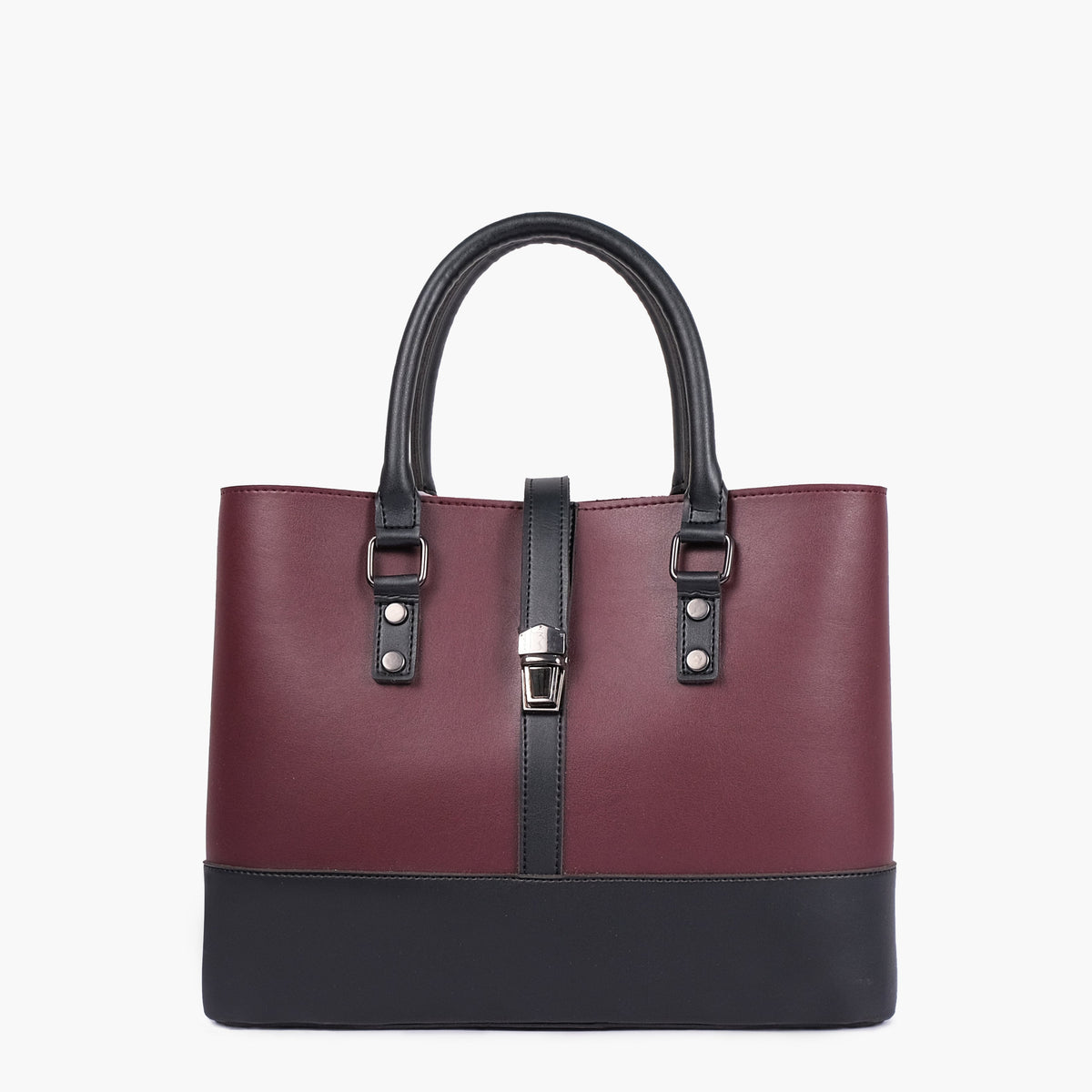 Burgundy and black multi-compartment shoulder bag