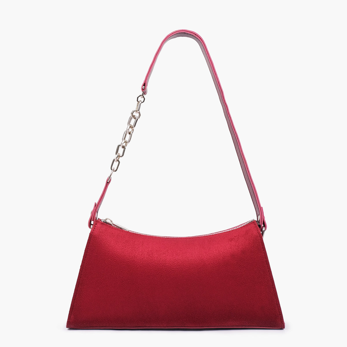 Burgundy suede evening bag with chain handle