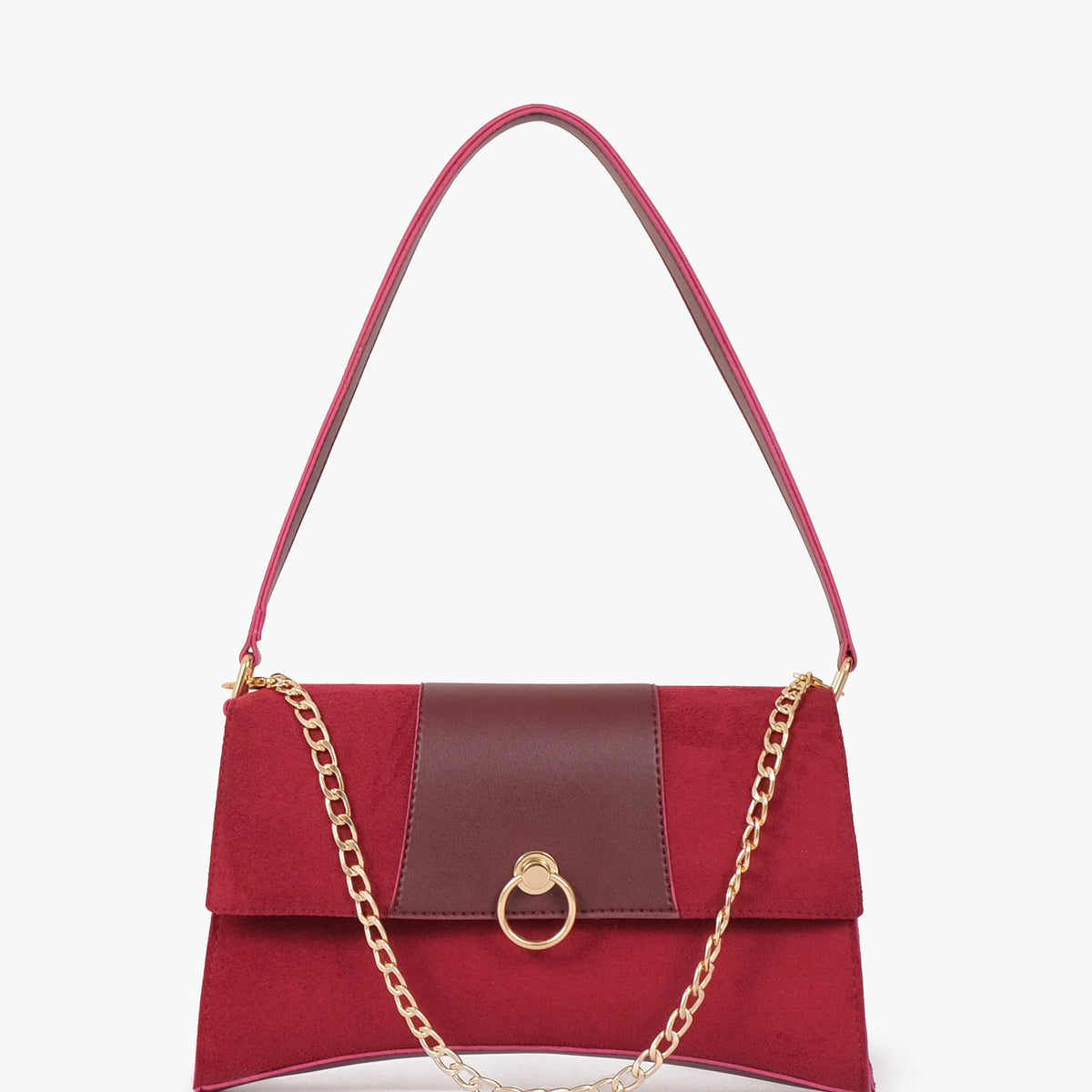Burgundy suede buckle envelope bag
