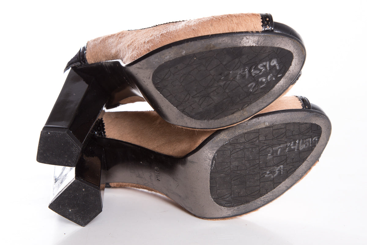 Diane Von Furstenberg Tan/Black Pony Hair Heels SZ 9.5