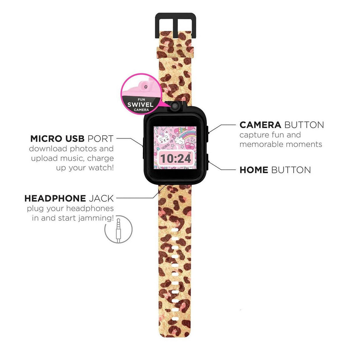 PlayZoom 2 Kids Smartwatch & Earbuds Set: Leopard Print