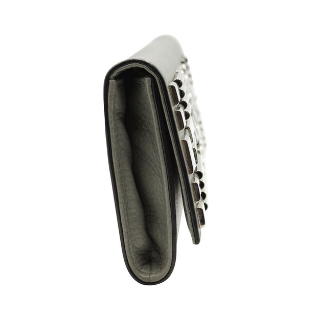 GUCCI Metal Embellished Broadway Clutch in Grey Leather