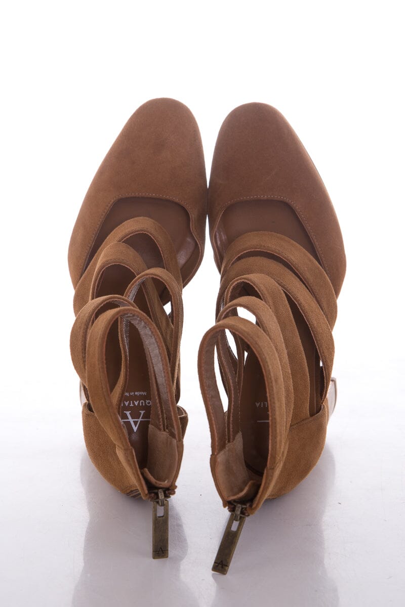Aquatalia Emme Camel Suede Heeled Boots SZ 5