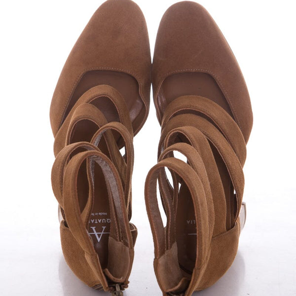 Aquatalia Emme Camel Suede Heeled Boots SZ 5