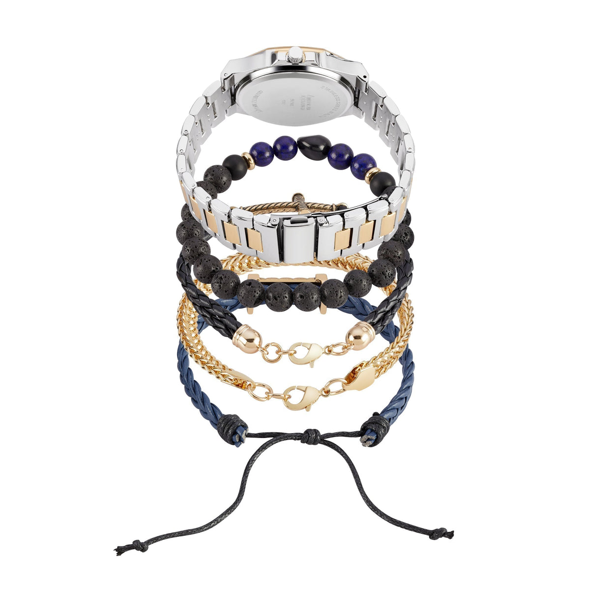 American Exchange Men's Analog Watch And 4 Piece Bracelet Set, Navy/Two Tone