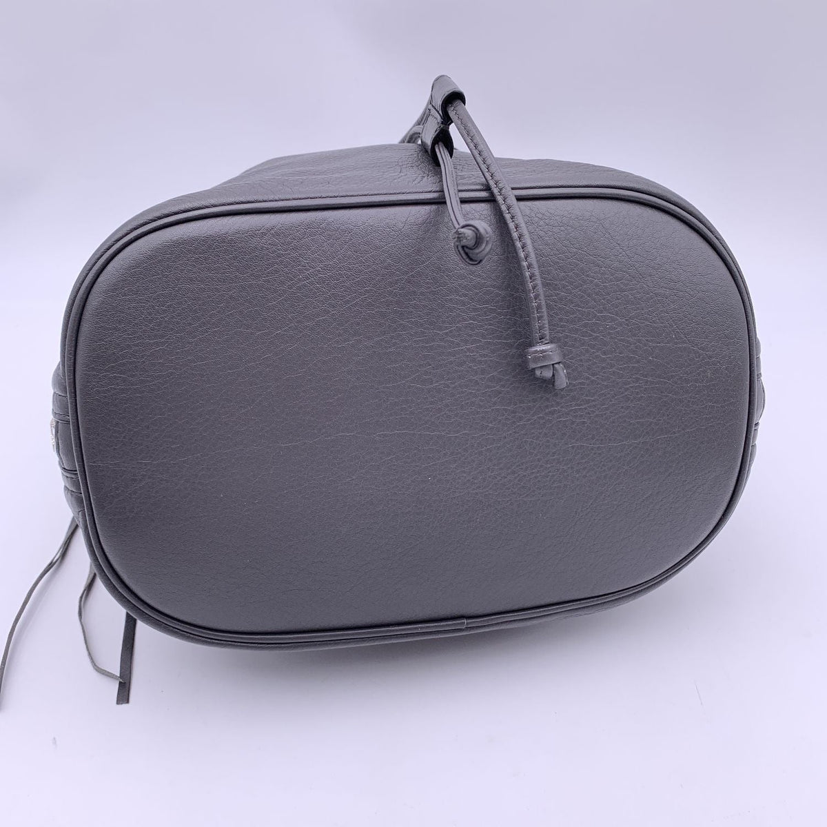 balenciaga Grey Leather Papier Plate Bucket Drawstring Bag
