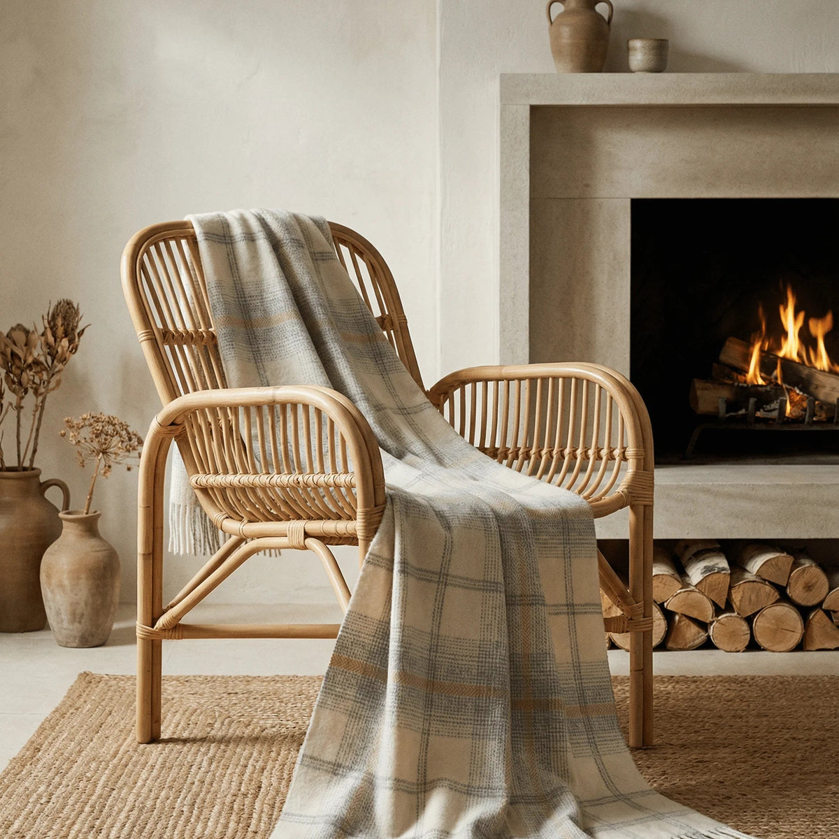 Primavera Alpaca-Wool Plaid Throw Blanket