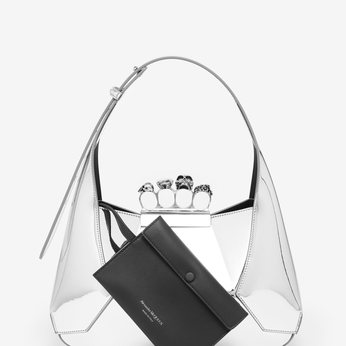 Alexander Mcqueen Women Silver Leather Jewelled Hobo Handbag Medium