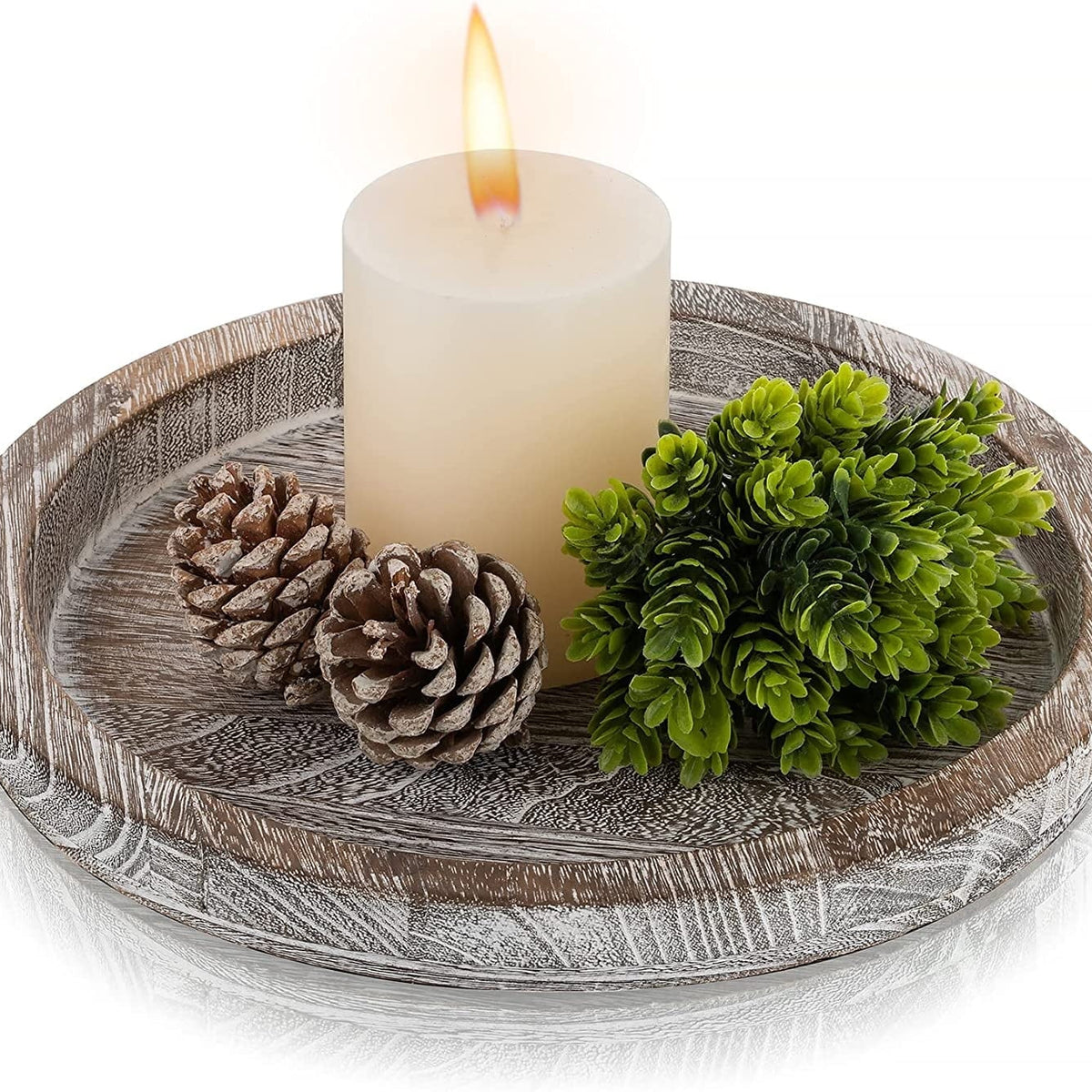 Candle Tray Rustic round Wood Table Centerpiece Decorative Trays Whitewash