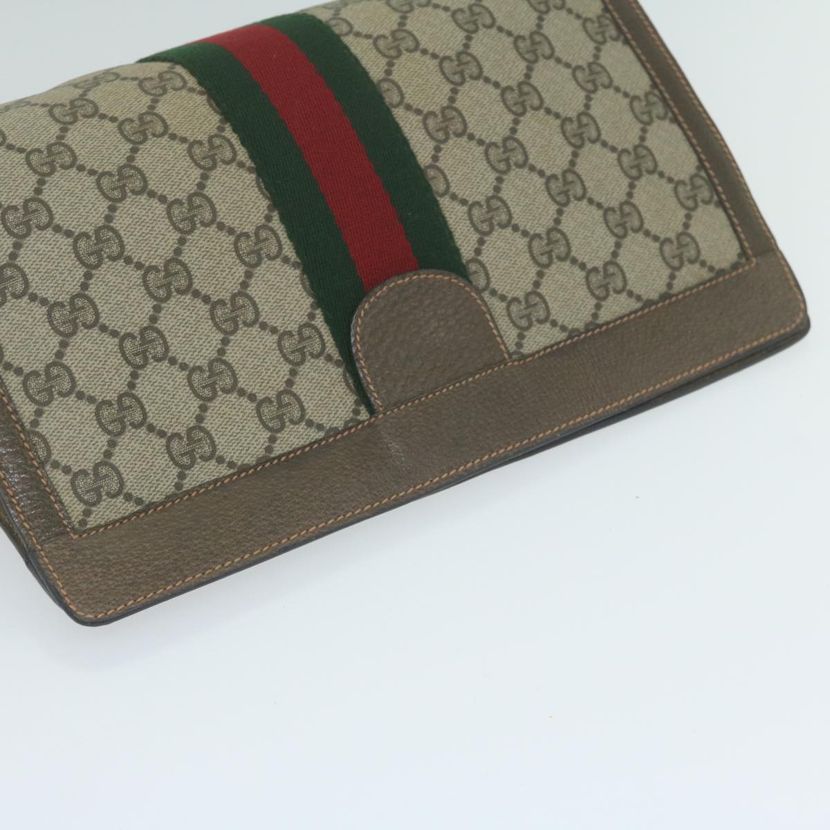 GUCCI GG Supreme Web Sherry Line Clutch Bag Beige Red 89 01 002 Auth ep3034