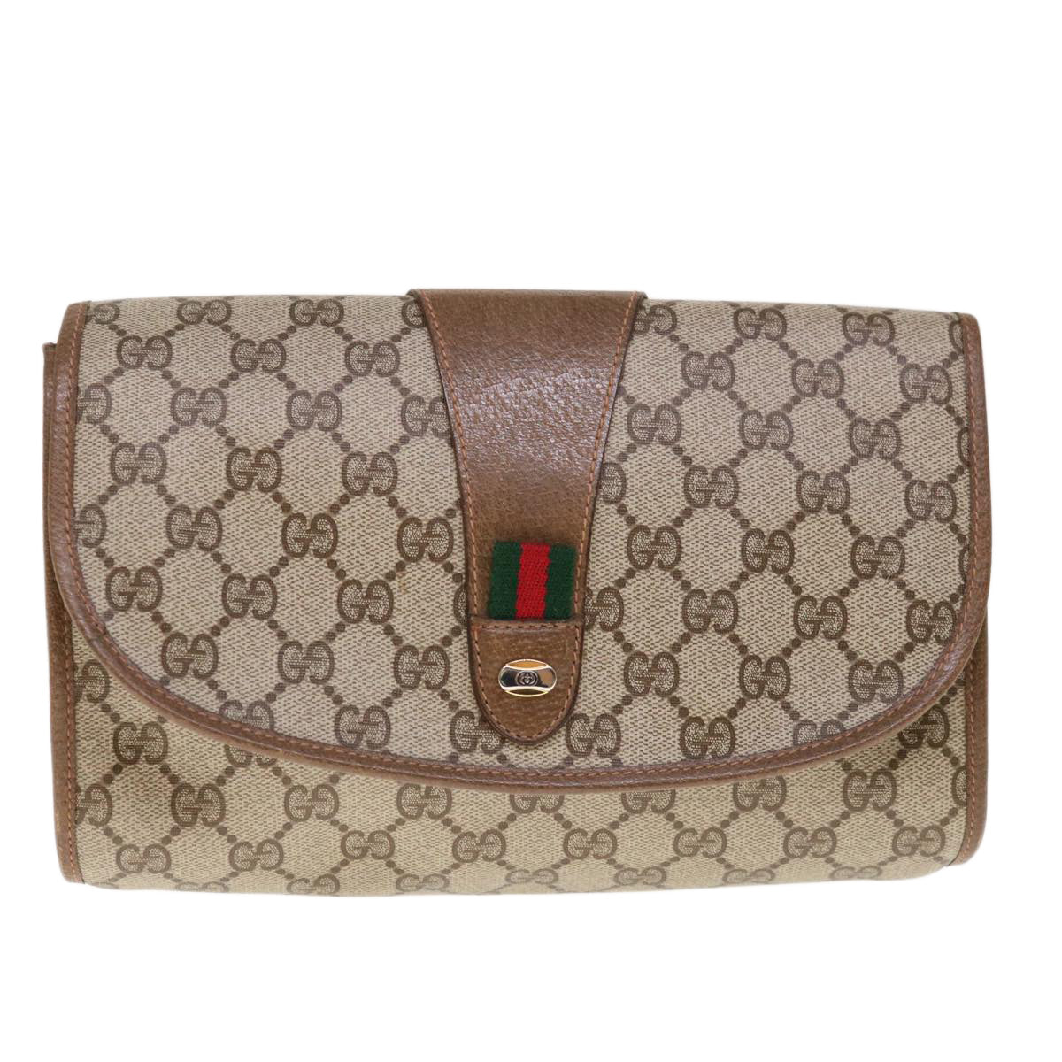 GUCCI GG Supreme Web Sherry Line Clutch Bag Beige Red 89 01 030 Auth ep3070