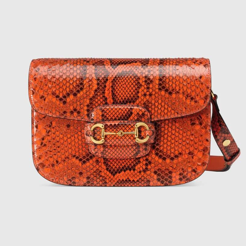Gucci Horsebit 1955 python small shoulder bag in orange