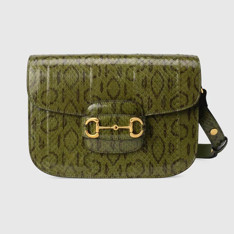 Gucci Horsebit 1955 snakeskin shoulder bag in moss green snakeskin