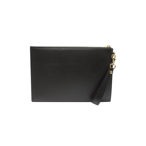 GUCCI Horsebit Top Zip Wrist Pouch in Black Leather